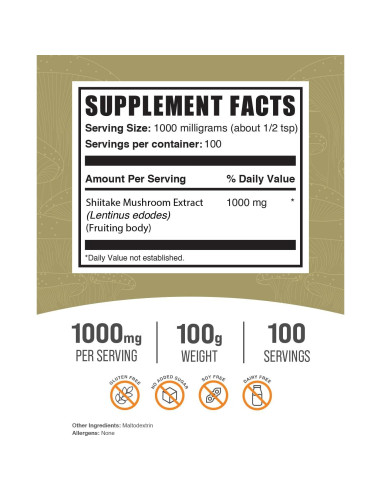 Extracto de Champiñón Shiitake en Polvo BulkSupplements 100g