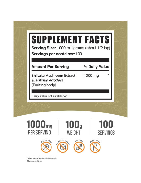 Extracto de Champiñón Shiitake en Polvo BulkSupplements 100g