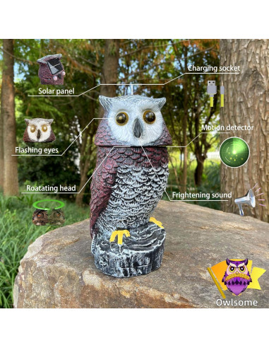 Búho Solar Owlsome Rojo con Ojos Intermitentes y Sonido