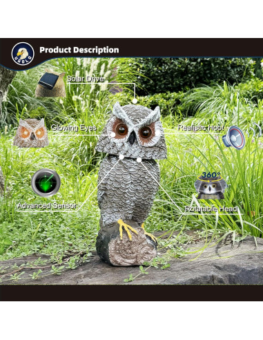 Búho de Jardín Solar Ugold con Detección de Movimiento 40.9 cm