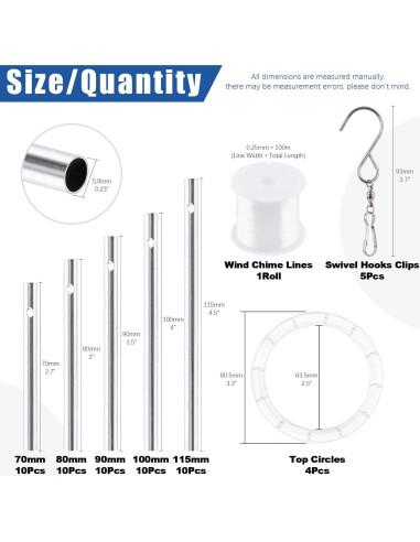 Kit Campanas de Viento Glarks 60Pcs con Tubos y Ganchos