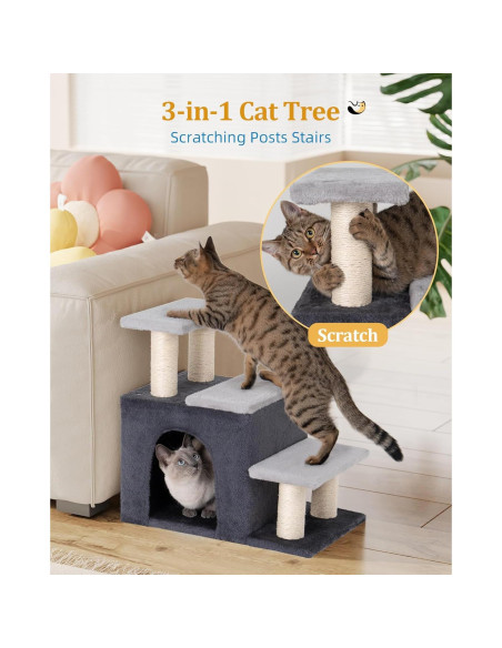 Escaleras para Mascotas Aechonow 3-en-1 con Condominio y Rascador