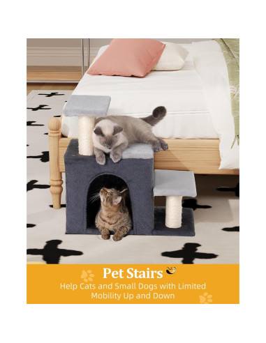 Escaleras para Mascotas Aechonow 3-en-1 con Condominio y Rascador