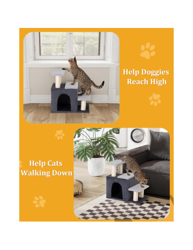 Escaleras para Mascotas Aechonow 3-en-1 con Condominio y Rascador