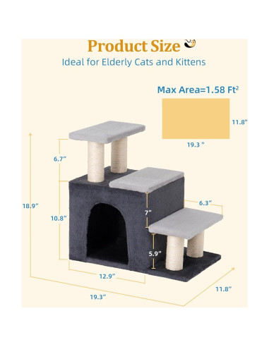 Escaleras para Mascotas Aechonow 3-en-1 con Condominio y Rascador
