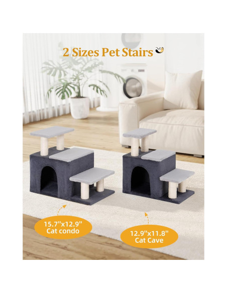 Escaleras para Mascotas Aechonow 3-en-1 con Condominio y Rascador