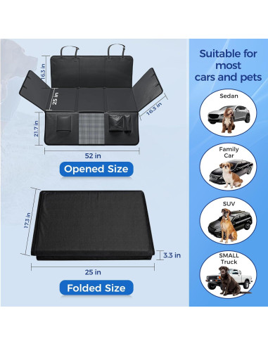 Extensor de Asiento Trasero para Perros HOB4U88 Negro 132x64cm