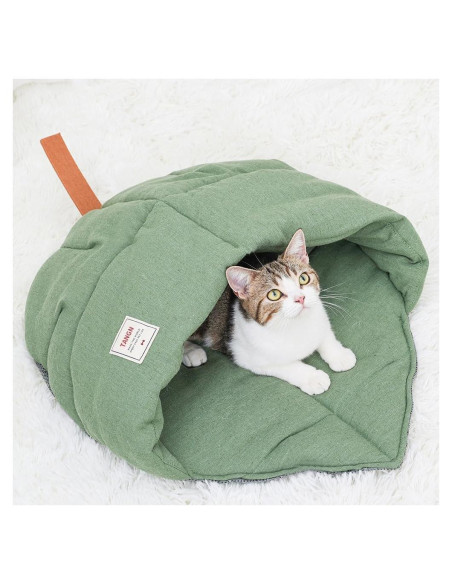Saco de dormir para gatos TANGN verde, cueva suave y lavable