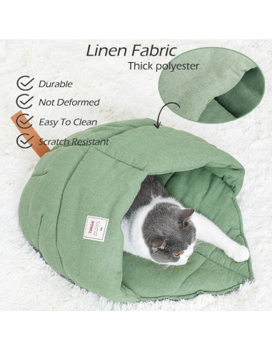 Saco de dormir para gatos TANGN verde, cueva suave y lavable