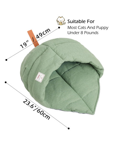 Saco de dormir para gatos TANGN verde, cueva suave y lavable