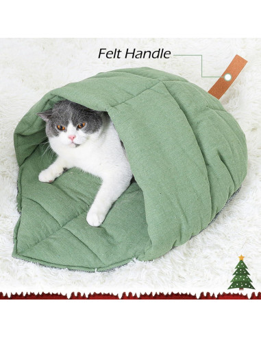 Saco de dormir para gatos TANGN verde, cueva suave y lavable