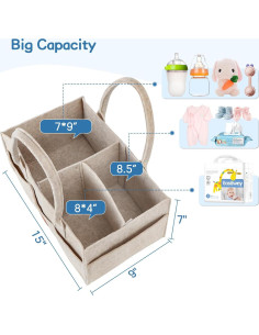 Organizador de Pañales Maliton de Fieltro Caqui 23x38x18 cm 2