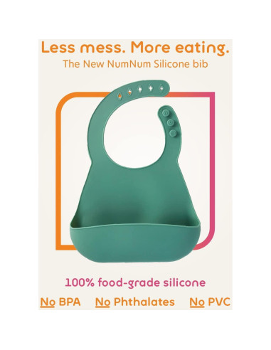 Babero de Silicona NumNum Verde Glaciar para Bebés 6-72 meses