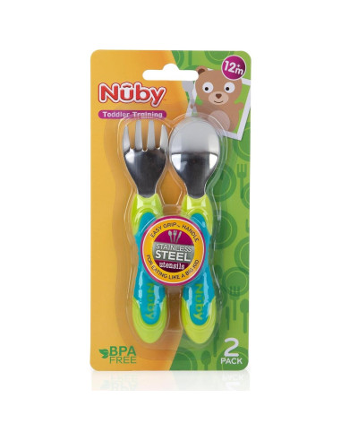 Utensilios de Acero Inoxidable Nuby 2 Piezas Azul Verde