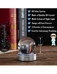 Bola de Cristal 3D Sistema Solar IFOLAINA 8 cm Luz LED 2