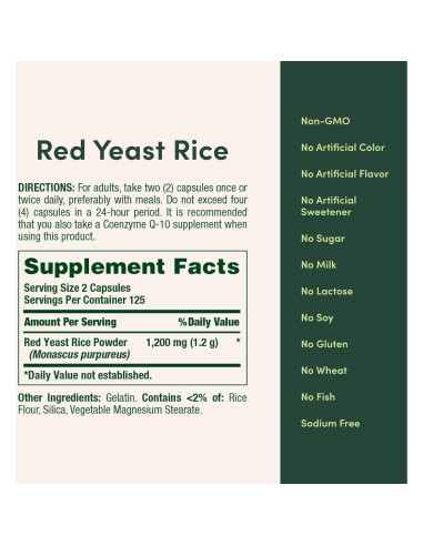 Arroz de Levadura Roja Nature's Bounty 600mg 250 Cápsulas