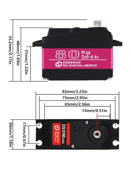 Servo Digital 80kg 180 ANNIMOS DS5180SG para Coche RC