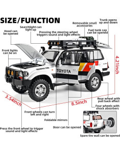 Coche Diecast Land Cruiser LC80 1:24 con Luz y Sonido - Blanco 2