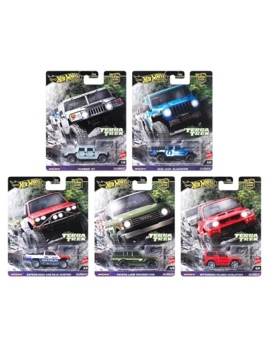 Set de 5 Autos Off-Road Hot Wheels Terra Trek - Hummer, Jeep, Datsun, Toyota, Mitsubishi