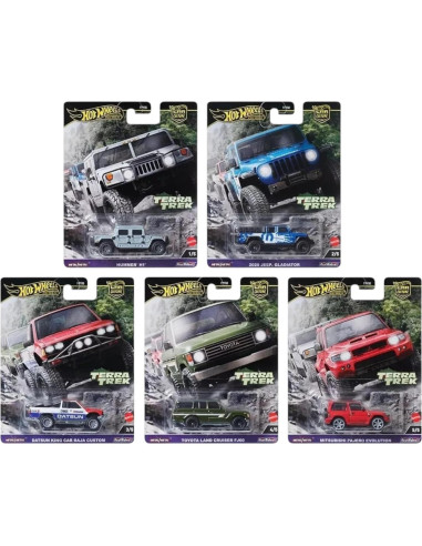 Set de 5 Autos Off-Road Hot Wheels Terra Trek - Hummer, Jeep, Datsun, Toyota, Mitsubishi