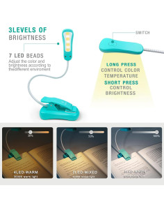 Luz de libro recargable Vekkia BK-03-BU, 3 brillos, 70h 2