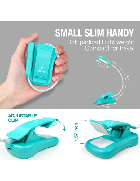 Luz de libro recargable Vekkia BK-03-BU, 3 brillos, 70h