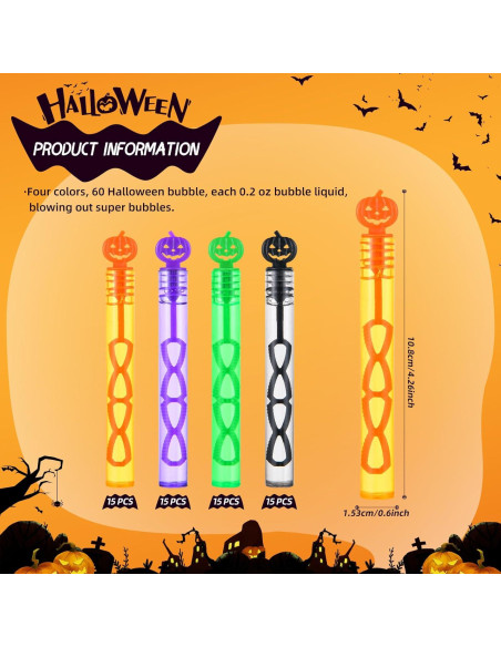 Paquete de 60 Varitas de Burbujas Halloween YBSOP 10.9 cm