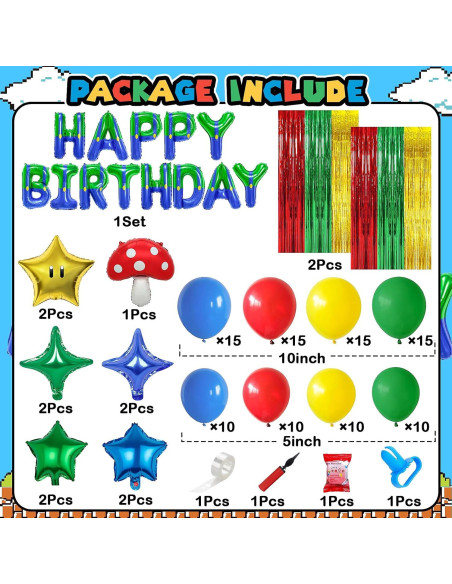 Kit de Decoración de Fiesta de Cumpleaños GoGoGoodie Super Bros 118 Piezas