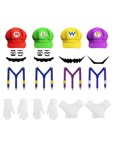 Conjunto Disfraz Super Bros Halloween Adulto - 4 Accesorios