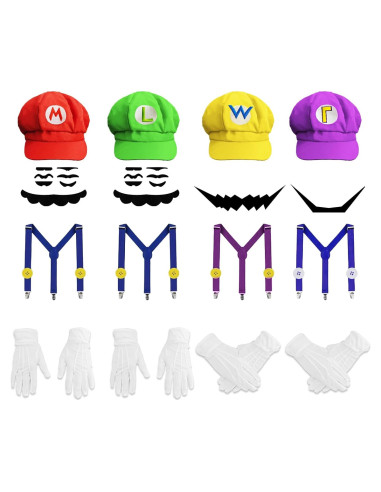 Conjunto Disfraz Super Bros Halloween Adulto - 4 Accesorios