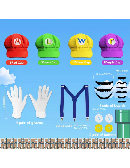 Conjunto Disfraz Super Bros Halloween Adulto - 4 Accesorios