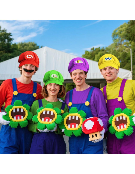 Conjunto Disfraz Super Bros Halloween Adulto - 4 Accesorios