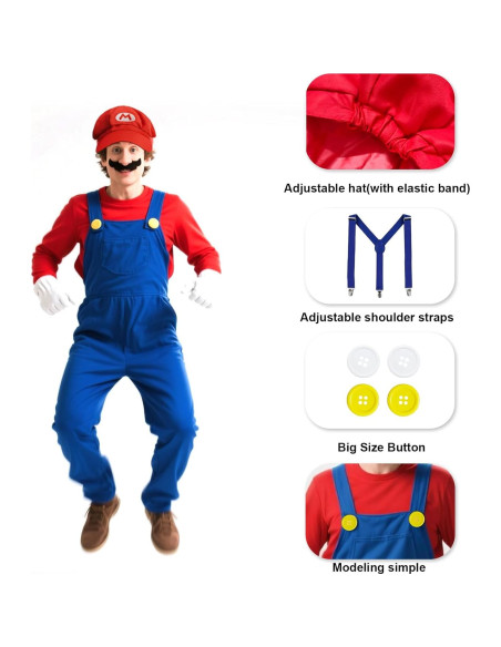 Conjunto Disfraz Super Bros Halloween Adulto - 4 Accesorios