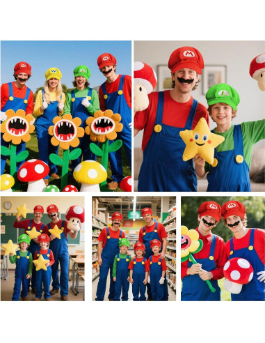 Conjunto Disfraz Super Bros Halloween Adulto - 4 Accesorios