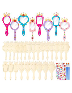 Paquete de 24 Espejos de Madera DIY RoundFunny para Niñas