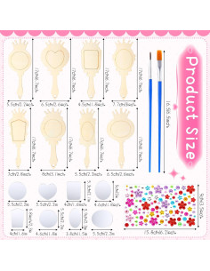 Paquete de 24 Espejos de Madera DIY RoundFunny para Niñas 2