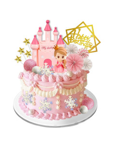 19PCS Decoración Pastel Princesa Rosa - Toppers Castillo y Estrellas