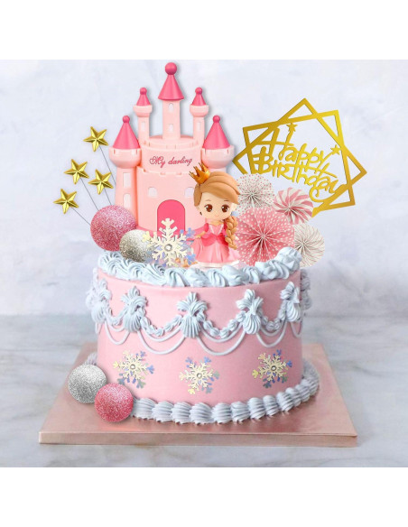 19PCS Decoración Pastel Princesa Rosa - Toppers Castillo y Estrellas
