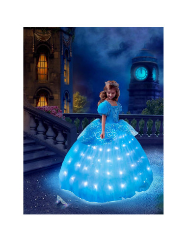 Disfraz de Princesa LED para Niñas 7-8 Años Azul