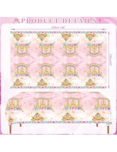 4 Manteles de Cumpleaños Princesa Ywediim 130x220 cm Rosa 2