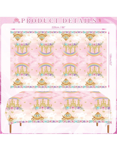 4 Manteles de Cumpleaños Princesa Ywediim 130x220 cm Rosa