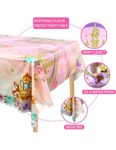 4 Manteles de Cumpleaños Princesa Ywediim 130x220 cm Rosa