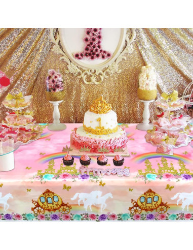 4 Manteles de Cumpleaños Princesa Ywediim 130x220 cm Rosa