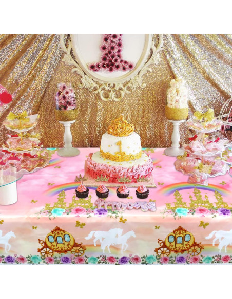 4 Manteles de Cumpleaños Princesa Ywediim 130x220 cm Rosa