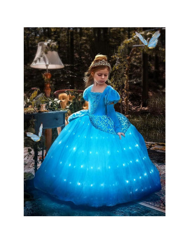 Disfraz de Princesa LED para Niñas 7-8 Años Azul
