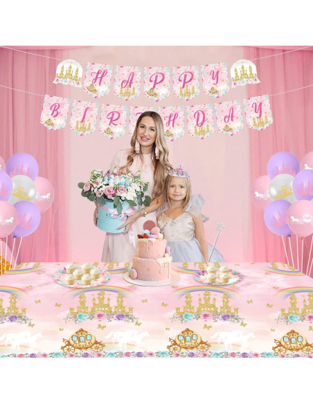 4 Manteles de Cumpleaños Princesa Ywediim 130x220 cm Rosa