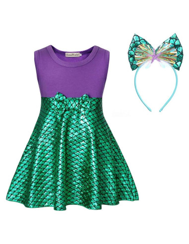 Vestido de Sirena para Niñas HenzWorld con Diadema - 1 a 8 Años