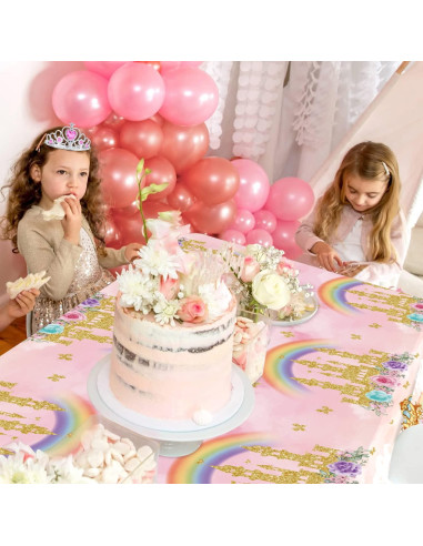 4 Manteles de Cumpleaños Princesa Ywediim 130x220 cm Rosa