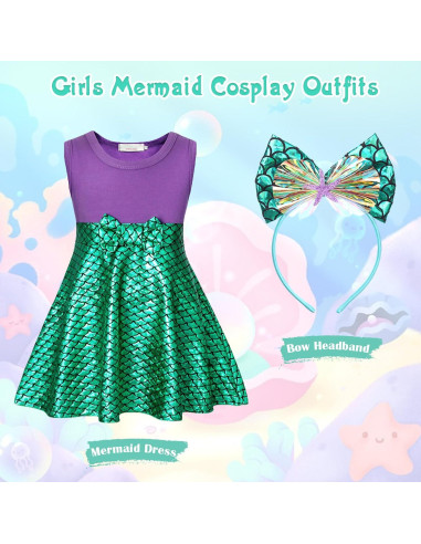 Vestido de Sirena para Niñas HenzWorld con Diadema - 1 a 8 Años