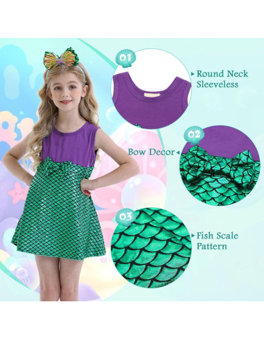 Vestido de Sirena para Niñas HenzWorld con Diadema - 1 a 8 Años